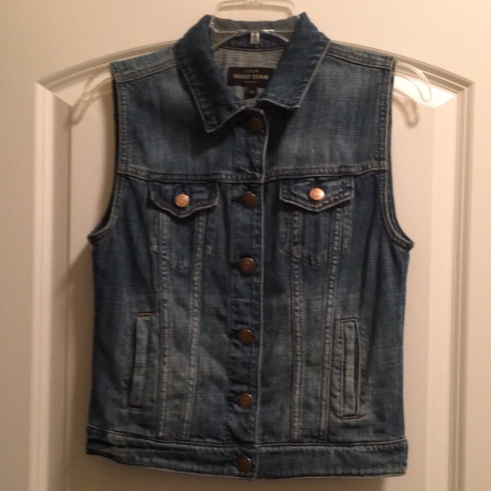 J Crew Indigo Denim Sleeveless Jean Jacket